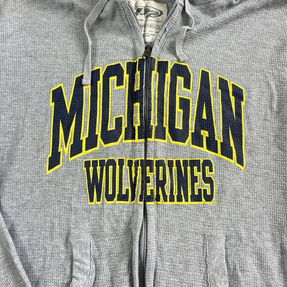 Vintage Michigan Wolverines Pro Player Mens Medium Gray Full Zip Hoodie P2 Y2K - Picture 3 of 8